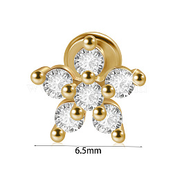 304 Stainless Steel Micro Pave Clear Cubic Zirconia Cartilage Earrings, Golden, Flower, 10mm, Pin: 1.2mm(WG369ED-19)