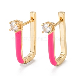 Brass Micro Pave Cubic Zirconia Hoop Earrings, Long-Lasting Plated, with Enamel, U-shaped, Real 18K Gold Plated, 21.5x14.5x2.5mm, Pin: 0.8mm(EJEW-D274-05G)