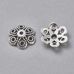 Tibetan Style Alloy Fancy Bead Caps, 6-Petal, Cadmium Free & Nickel Free & Lead Free, Antique Silver, 12.5x12.5x4mm, Hole: 1.5mm, about 2640pcs/1000g(TIBEB-LF10883YKG-AS-FF)