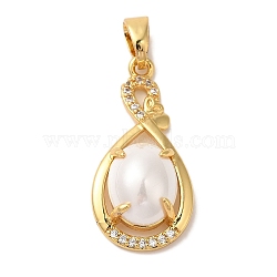 Rack Plating Brass Micro Pave Cubic Zirconia Pendants, Cadmium Free & Lead Free, Long-Lasting Plated, with ABS Imitation Pearl, Teardrop, Real 18K Gold Plated, 29x14x8mm, Hole: 4x5mm(KK-L220-019G-02)