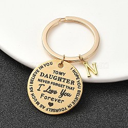 Valentine's Day Brass & 201 Stainless Steel Keychain, with Alloy Rings, Letter N, 6.2cm(KEYC-YW00097-14)