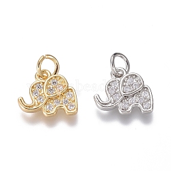 Brass Micro Pave Cubic Zirconia Pendants, Elephant, Clear, Mixed Color, 10x11x2mm, Hole: 3mm(KK-G374-26)