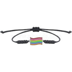 Rainbow Alloy Enamel Handmade Braided Cord Bracelets, Adjustable Friendship Bracelets for Women, Black(MP0834-2)