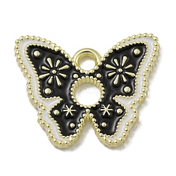 Rack Plating Alloy Enamel Pendants, Cadmium Free & Lead Free, Butterfly Charm, Golden, Black, 15x18.5x1.5mm, Hole: 2mm(PALLOY-F312-65G-01)