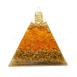 Orgonite Pyramid, Resin Pointed Home Display Decorations, with Natural Carnelian and Metal Findings inside, 52.5x54x52mm(DJEW-K017-02A)