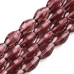 Transparent Glass Beads Strands, Faceted, Oval, Indian Red, 8x5.5mm, Hole: 1mm, about 70pcs/strand, 22.2~22.64''(55.5~57.5cm)(EGLA-A037-T6x8mm-D13)