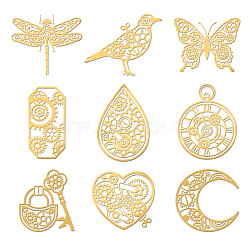 Nickel Decoration Stickers, Metal Resin Filler, Epoxy Resin & UV Resin Craft Filling Material, Golden, Punk Gear Theme, Heart/Butterfly/Bird, Mixed Shapes, 40x40mm, 9 style, 1pc/style, 9pcs/set(DIY-WH0450-089)