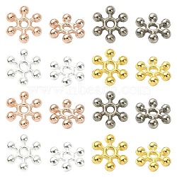100Pcs 4 Colors Zinc Alloy Spacer Beads, with One Hole, Snowflake, Mixed Color, 8.5x2.5mm, Hole: 1.5mm, 25pcs/color(FIND-YW0004-20)