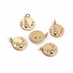 Brass Micro Pave Clear Cubic Zirconia Pendants, with Jump Rings, Flat Round, Golden, 17.5x15x3mm, Hole: 3.5mm(ZIRC-L091-034G)