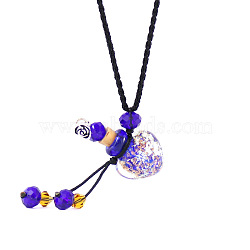 Lampwork Heart Perfume Bottle Pendant Necklace with Glass Beads, Essential Oil Vial Jewelry for Women, Mauve, 17.7~25.59 inch(45~65cm)(BOTT-PW0002-059D-06)