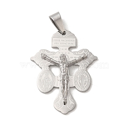 Non-Tarnish 304 Stainless Steel Pendants, Crucifix Cross Charm, Stainless Steel Color, 40x30x4mm, Hole: 7x5mm(STAS-C103-02P)