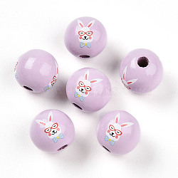 Easter Theme Printed Wood Beads, Round, Thistle, 14.5~15x15.5~16.5mm, Hole: 4~4.5mm(WOOD-T032-22R)