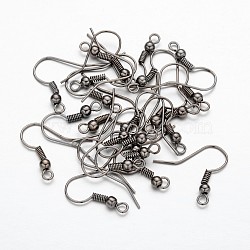 Iron Earring Hooks, with Horizontal Loop, Nickel Free, Gunmetal, 17~19x14mm, Hole: 2mm, Pin: 0.6mm(X-E135-NFB)