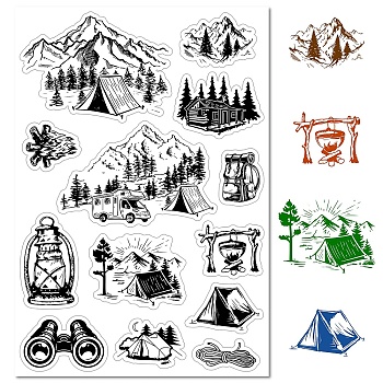 Custom PVC Plastic Clear Stamps, for DIY Scrapbooking, Photo Album Decorative, Cards Making, Stamp Sheets, Film Frame, Mountain, 160x110x3mm