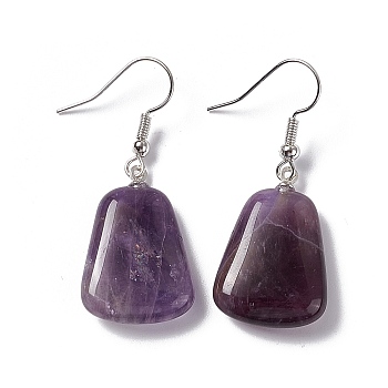 Natural Amethyst Trapezoid Dangle Earrings, Platinum Brass Jewelry for Women, 41mm, Pin: 0.7mm