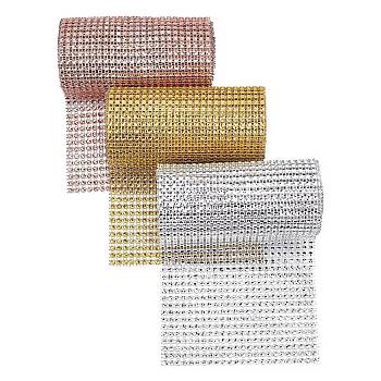 24 Rows Plastic Mesh Rhinestone Trimming, Rhinestone Cup Chains, Mixed Color, 121x1mm, 3 colors, 2yards/roll,  3roll/set