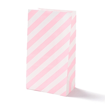 Rectangle Kraft Paper Bags, None Handles, Gift Bags, Stripe Pattern, Pink, 13x8x24cm