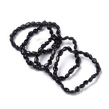 Natural Black Tourmaline Bead Stretch Bracelets, Tumbled Stone, Nuggets, 2~2-1/4 inch(5.2~5.6cm), Bead: 7~13x6~10mm