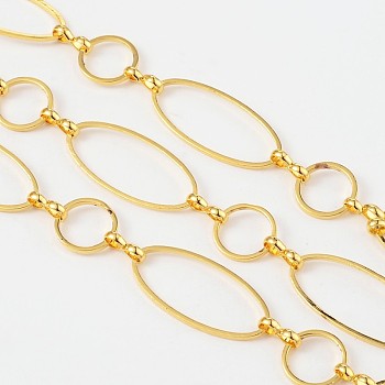 Brass Handmade Chains, Unwelded, with Spool, Golden, 10mm wide, 10-25mm long, 1mm thick, about 32.8 Feet(10m)/roll
