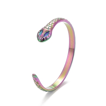 Ion Plating(IP) Rainbow Color 304 Stainless Steel Snake Wrap Open Cuff Ring for Women, US Size 6 1/2(16.9mm)