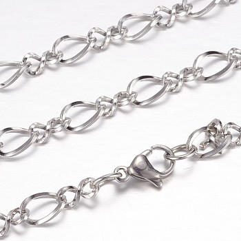 304 Stainless Steel Curb Chain Necklaces, with Lobster Claw Clasps, Stainless Steel Color, 19.2 inch(49cm)