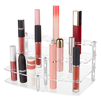 3-Tier 21-Hole Acrylic Lipstick Display Stands, Cosmetic Makeup Organizer Holder for Lipstick, Clear, Finish Product: 20.5x12.5x10.8cm