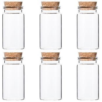 Glass Jar Glass Bottles Bead Containers, with Cork Stopper, Wishing Bottle, Column, Clear, 3.7x7cm, Inner Diameter: 3cm, Capacity: 50ml(1.69fl. oz), 6pcs/set
