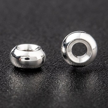 Brass Spacer Beads, Long-Lasting Plated, Flat Round, 925 Sterling Silver Plated, 3.5x2mm, Hole: 1mm