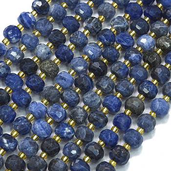 Natural Sodalite Beads Strands, with Seed Beads, Faceted, Lantern, 8~8.5x6.5~7mm, Hole: 0.6mm, about 44pcs/strand, 15.16 inch(38.5cm)