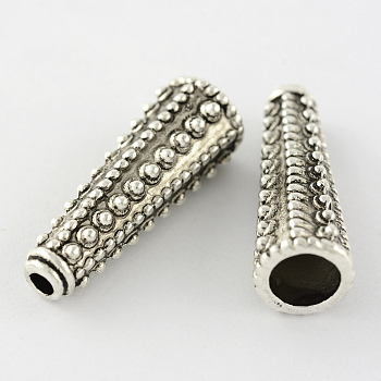 Zinc Alloy Bead Caps, Tibetan Style, Apetalous, Cone, Lead Free, Antique Silver, 30x11.5mm, Hole: 2mm