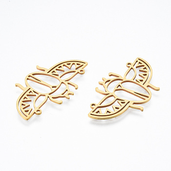 201 Stainless Steel Pendants, Cicada, Real 18K Gold Plated, 22x38.5x1mm, Hole: 1.4mm