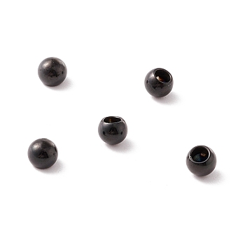 202 Stainless Steel Beads, Half Drilled, Round, Electrophoresis Black, 4x3.5mm, Half Hole: 2mm