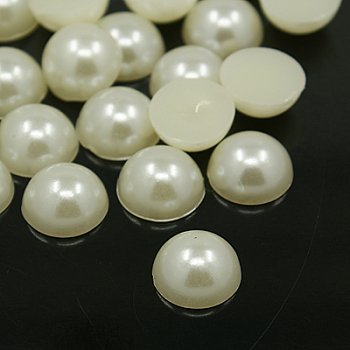 Acrylic Cabochons, Imitation Pearl, Half Round/Dome, Creamy White, 10x5mm, about 1000pcs/bag
