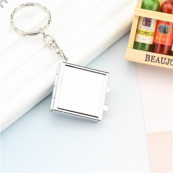 Iron Folding Mirror Keychain, Travel Portable Compact Pocket Mirror, Blank Base for UV Resin Craft, Square, 8cm, Square: 35x35x8mm, Ring: 25x2.5mm