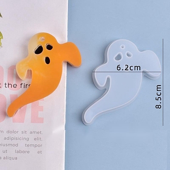 Halloween DIY Ghost Pendant Silicone Statue Molds, Resin Casting Molds, For UV Resin, Epoxy Resin Jewelry Making, White, 85x62x11mm, Hole: 3mm, Inner Size: 84x57mm