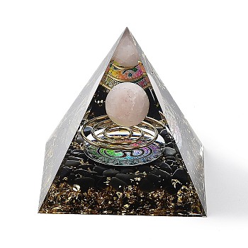 Orgonite Pyramid Resin Energy Generators, Reiki Natural Rose Quartz & Obsidian Chips Inside for Home Office Desk Decoration, 60x60x59mm