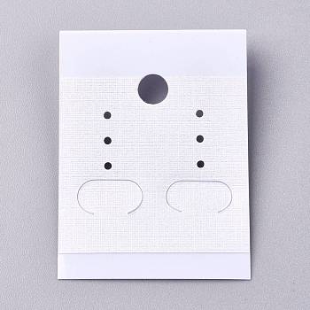 Plastic Jewelry Display Cards, for Hanging Earring Display, Rectangle, White, 50x37x4mm, Hole: 1.4mm and 6mm, 100sheets/bag