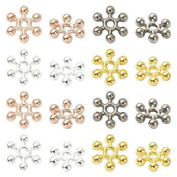 100Pcs 4 Colors Zinc Alloy Spacer Beads, with One Hole, Snowflake, Mixed Color, 8.5x2.5mm, Hole: 1.5mm, 25pcs/color
