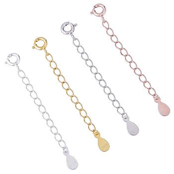 4 Pieces Extension Chain with Spring Clasp Sterling Silver Extender Chains Necklace Bracelet Anklet Removable Chain Extenders Charms for DIY Jewelry Making Accessories, Mixed Color, 50mm, 4 Colors, 1Pc/color