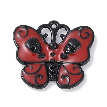 Halloween Rack Plating Alloy Enamel Pendants, Cadmium Free & Nickel Free & Lead Free, Butterfly with Skull Charm, Black, 20.5x23x3.5mm, Hole: 1.2mm