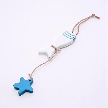 MDF Board Pendant Ornaments, Wall Decor Door Hanging Decoration, with Hemp Rope, Fish with Star, White, 36cm