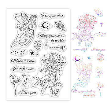 PVC Plastic Stamps, for DIY Scrapbooking, Photo Album Decorative, Cards Making, Stamp Sheets, Fairy Pattern, 16x11x0.3cm