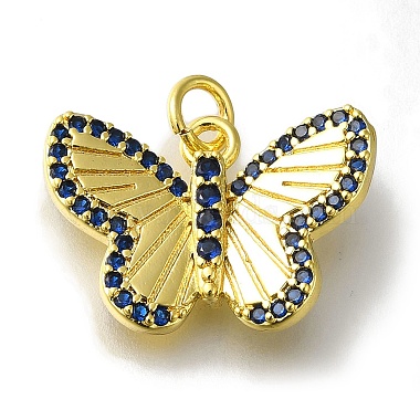 Golden Prussian Blue Butterfly Brass+Cubic Zirconia Pendants