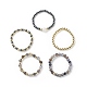 5Pcs 5 Style Natural Rainbow Moonstone & Dichroite & Synthetic Hematite Round Beaded Stretch Finger Rings Set(RJEW-JR00527)-4