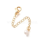 Brass End with Chain, with ABS Plastic Imitation Pearl, Cadmium Free & Nickel Free & Lead Free, Real 18K Gold Plated, 65mm(KK-C085-13G)