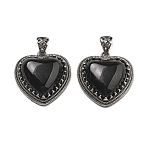 Natural Obsidian Pendants, Heart Charms, with Rack Plating Antique Silver Tone Brass Findings, Cadmium Free & Lead Free, 28.5x27x9mm, Hole: 7x5mm(G-A095-01AS-08)