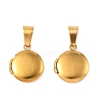 316 Stainless Steel Locket Pendants, Flat Round Charm, with 304 Stainless Steel Snap on Bails, Long-Lasting Plated, Ion Plating(IP), Real 20K Gold Plated, 16x13.5x4mm, Hole: 6.5x4mm, Inner Diameter: 7.5mm(STAS-K321-11A-G)
