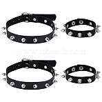 4Pcs 2 Styles PU Leather Choker Necklaces & Bracelets Set for Women Men, Black, 22.8~44.2x1.55~1.8x0.2~1.3cm, 2pcs/style(AJEW-UN0002-01)