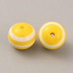 Opaque Resin Beads, Round with Stripe Pattern, Yellow, 20mm, Hole: 3mm(RESI-TAC0005-012A)
