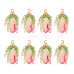 10Pcs Transparent Acrylic Pendants, Flower Charms, with Golden Tone Brass Loops, Hot Pink, 20x12~13x12~13mm, Hole: 1.6mm(SACR-TA0001-66B)